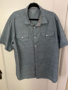 PD&C Men’s Short-Sleeve Button-Down Shirt in Slate Blue-Grey